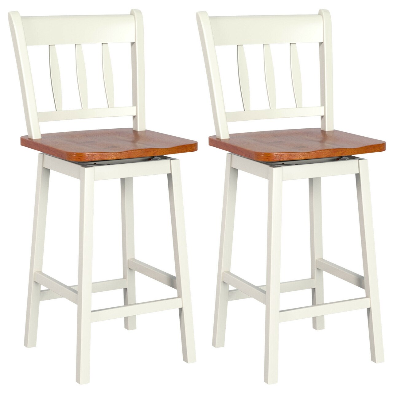 Set of 2 Swivel Bar Stools with 360° Swiveling and High Backrest